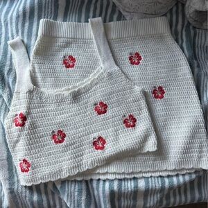 SOLD — Wild Fable Cream Knit Set with Red Floral Accents